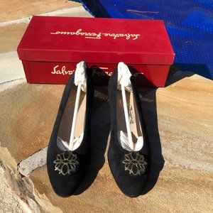 NEW W/BOX BLACK SUEDE CALF SALVATORE FERRAGAMO FLA